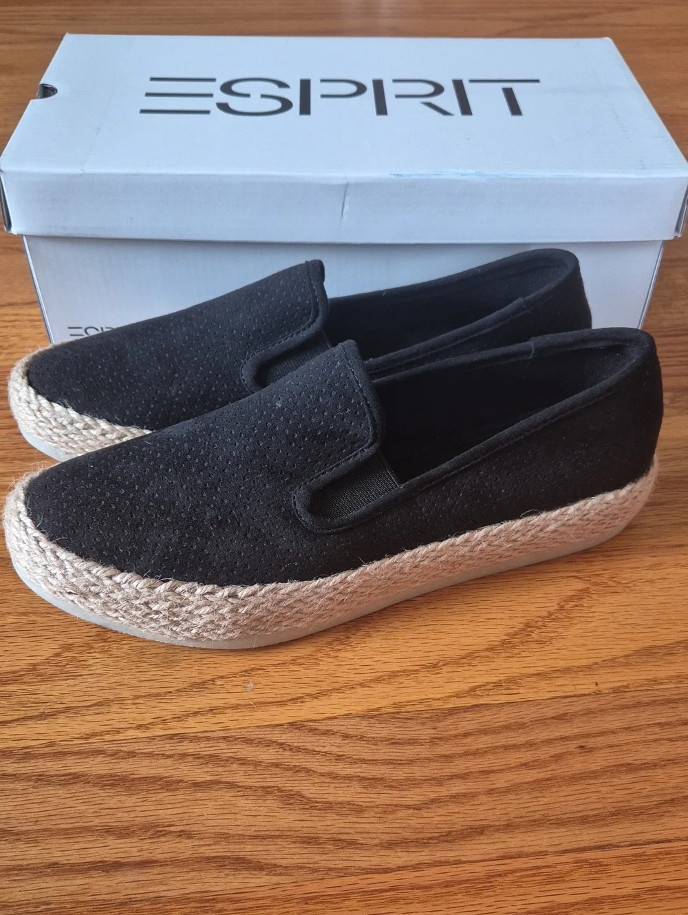 Esprit Black Slip-On Espadrilles with Jute Trim